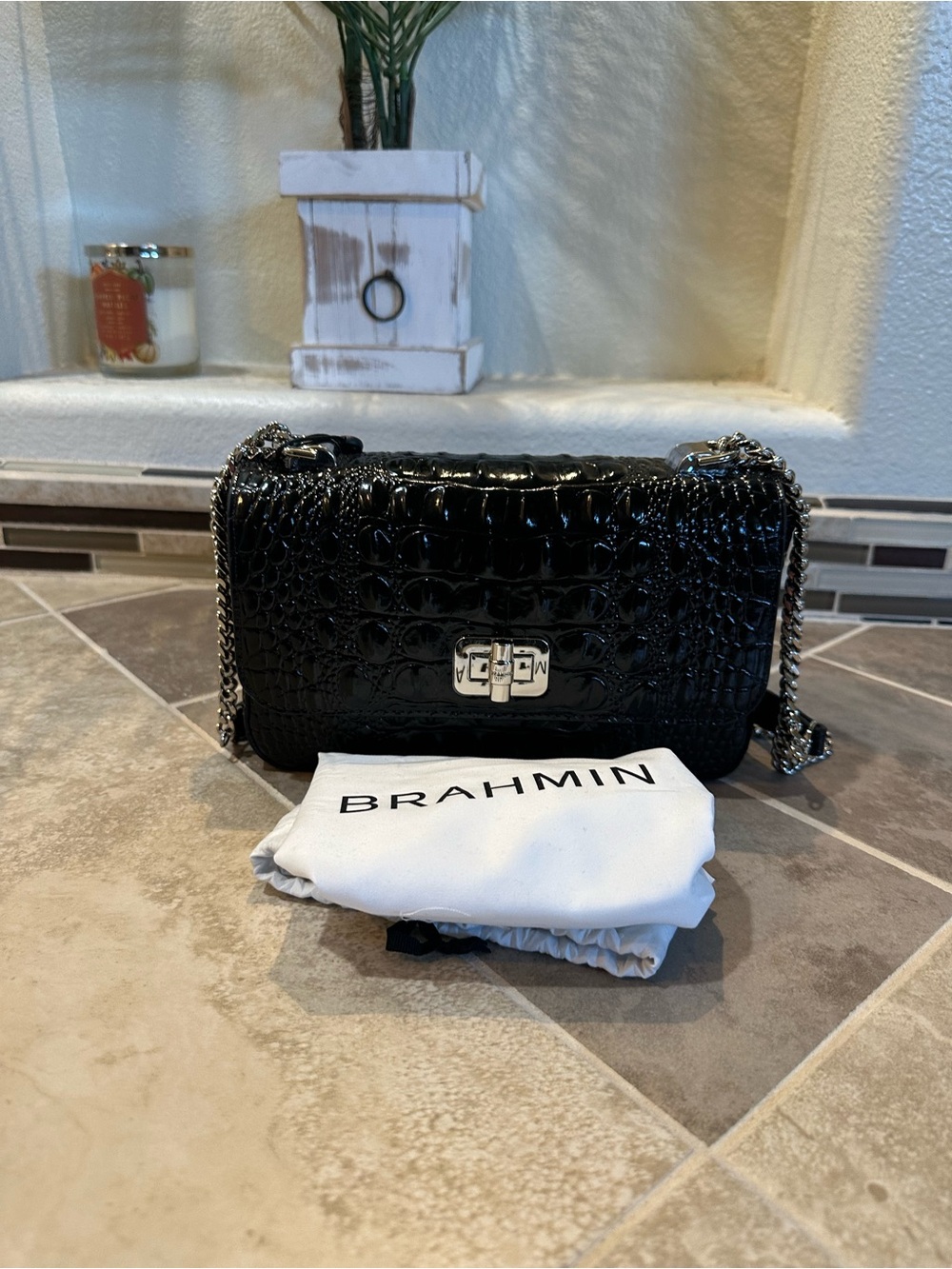 Brahmin Black Melbourne Rosa Chain Shoulder Bag